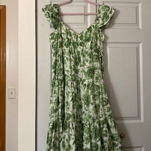 Abercrombie & Fitch green floral midi dress smocked